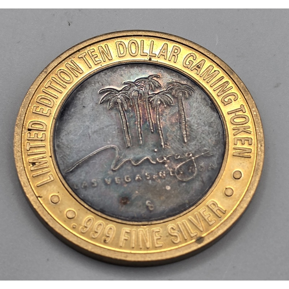 1999 The Mirage Las Vegas $10 Silver Strike .999 Fine Silver Casino Token G